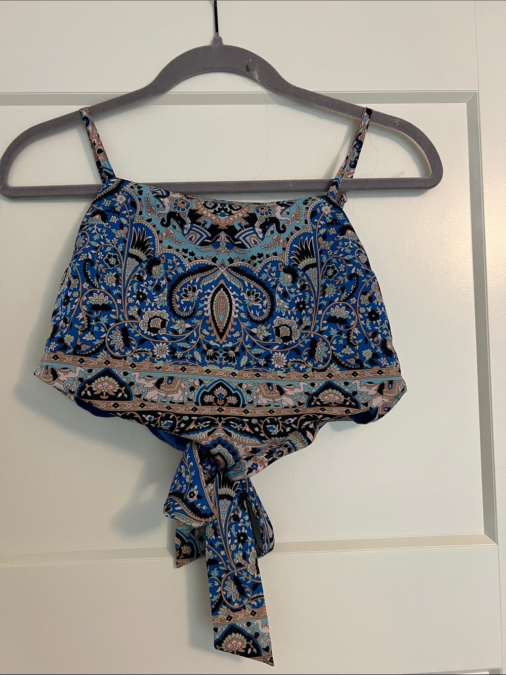 Lulu's Blue Paisley Crop Top with Back Tie